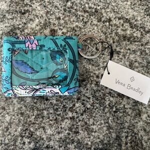 Vera Bradley Campus Double ID Holder Keychain Peacock Garden NWT